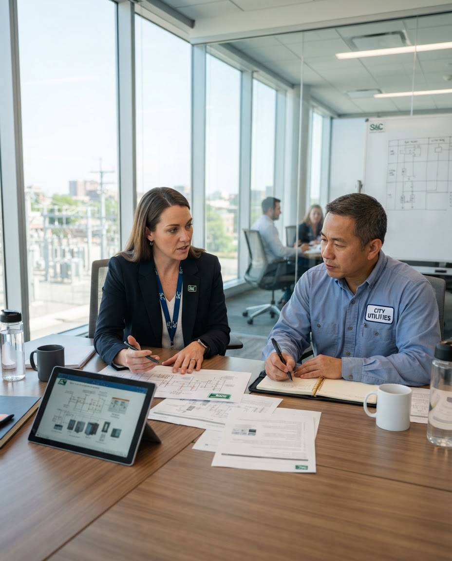 S&C representative meeting with a utility customer