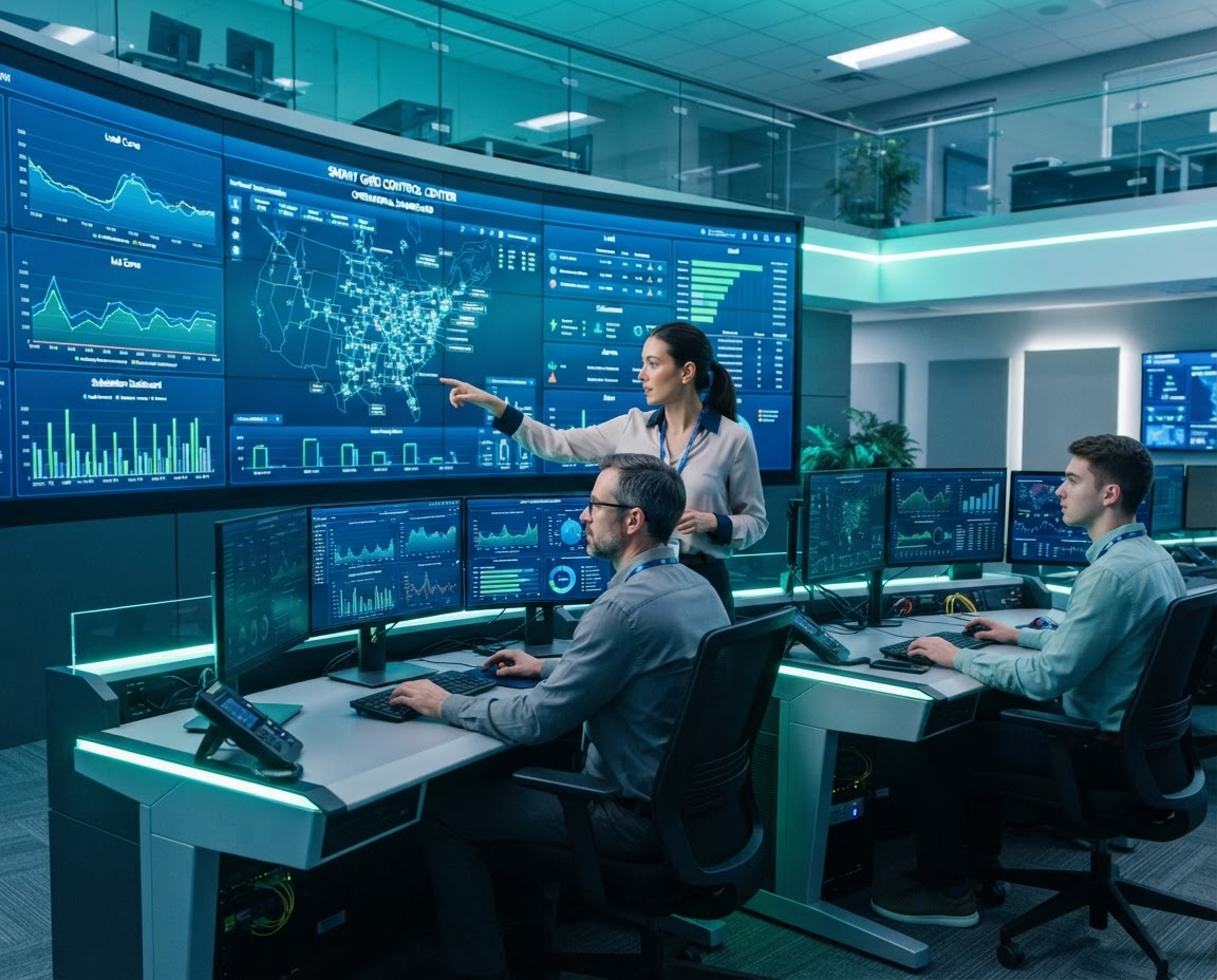 Operators monitoring a smart grid control center